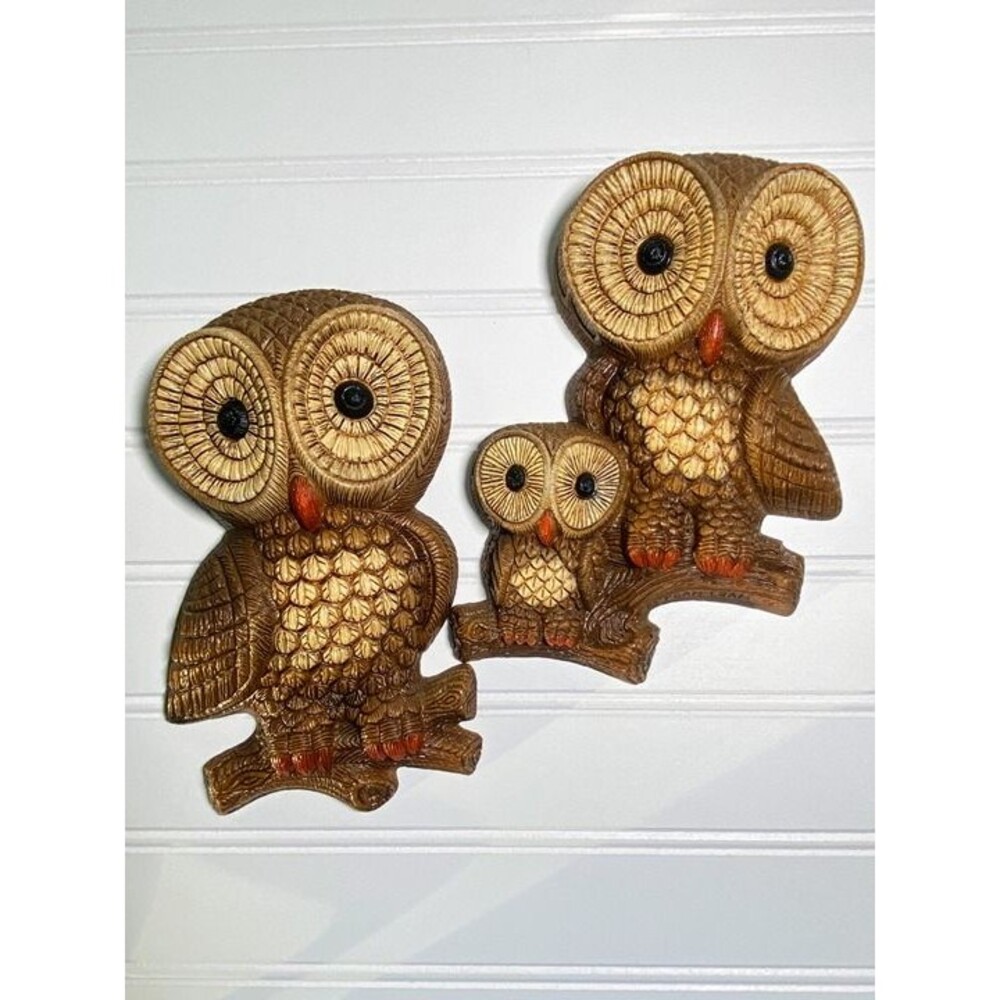Vtg Foam Craft 1981 Owl Family MCM Mid Century Kitschy Wall Hanging Retro Decor